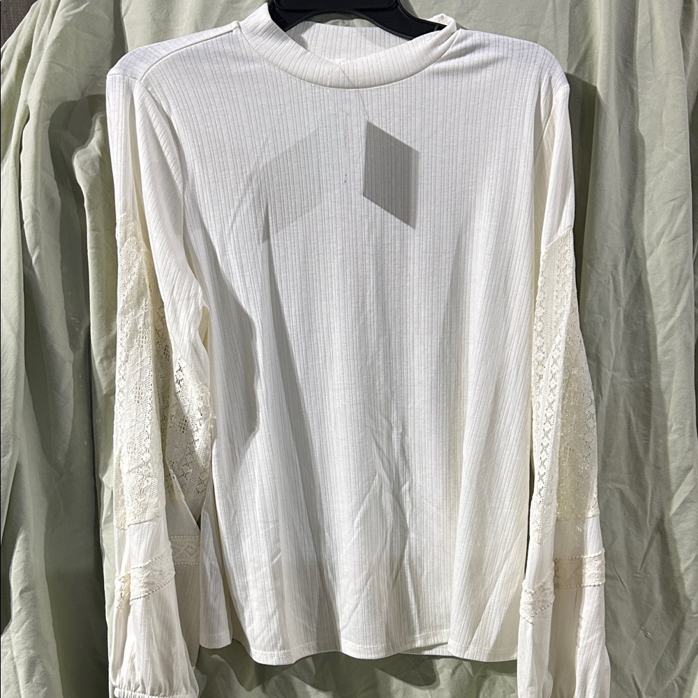 Maurices Ivory Lace Accent Long Sleeve Tee
